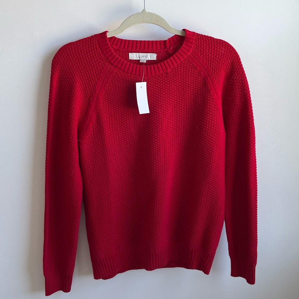 Red loft waffle knit sweater small
